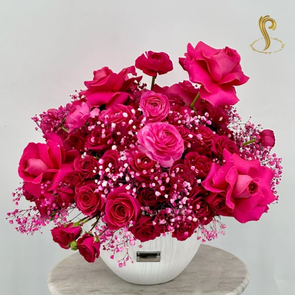 SP Fuchsia Dream Bloom by Sweetspetals USA, a vibrant floral arrangement featuring bold fuchsia flowers and premium petals, perfect for any occasion or home decor.