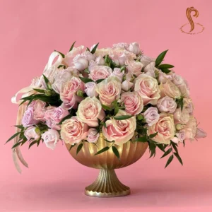 "SP Blush Elegance - A delicate and sophisticated blush-colored floral arrangement from Sweetspetals.usa, perfect for weddings, special occasions, or adding a touch of elegance to any space."